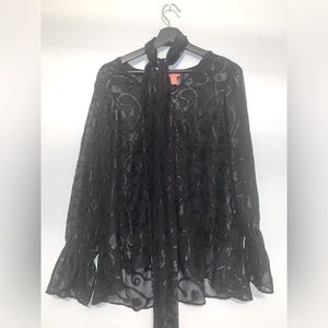 Joe Fresh Sparkle Neck Tie Sheer Tunic Blouse, size M